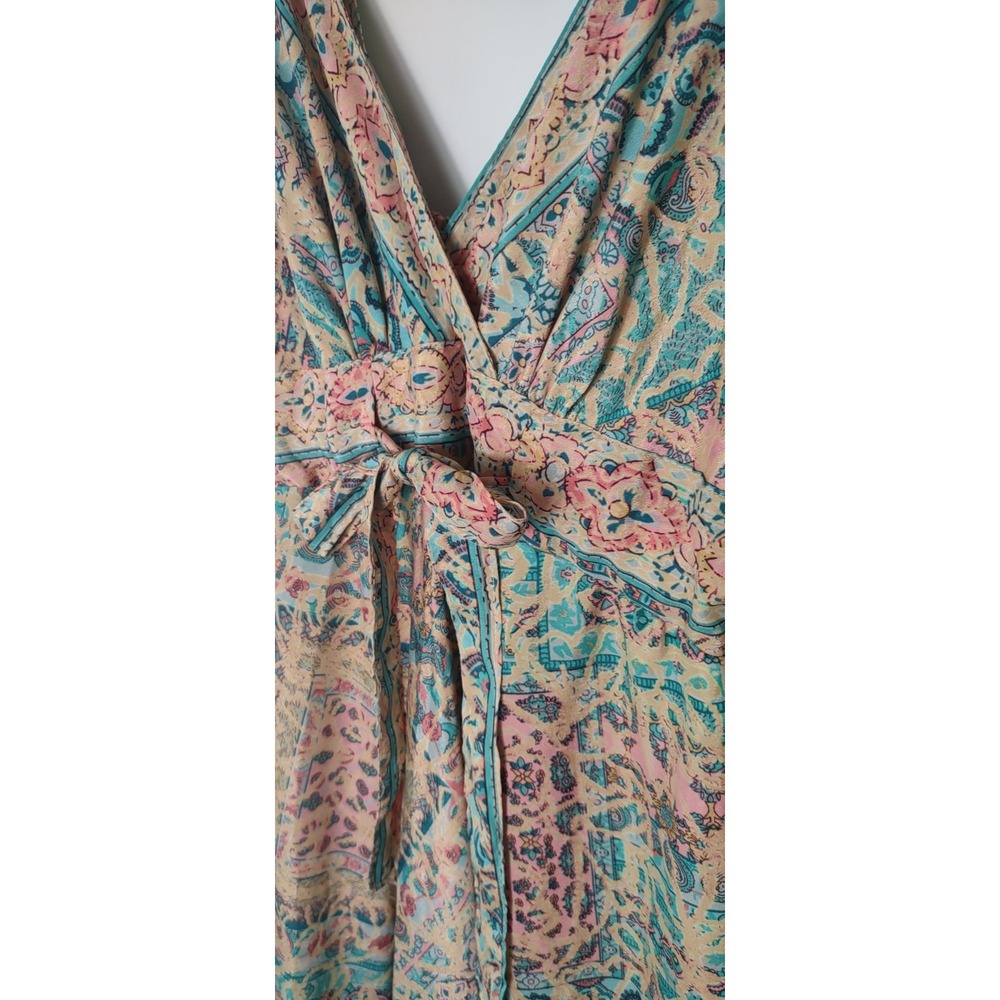 Babydoll watercolor v-neck adjustable lightweight V-Neck Tie Front Sundress S - Picture 3 of 6